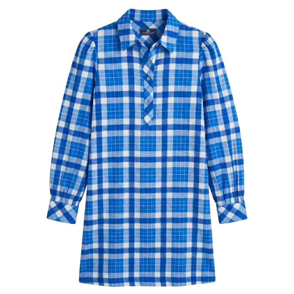 NEW Vineyard Vines SMALL Plaid Popover Dress Blue Flannel Wool Blend - AC